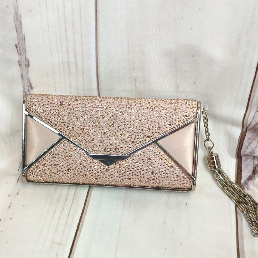 SALE Elegant Rose Gold Pink Sparkle Rhinestone Evening Clutch Bag Prom Purse